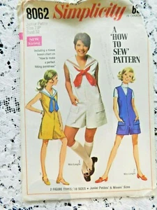 Vintage 1968 Simplicity Pattern 8062 Sailor Pant Dress / Pant Jumper Jr 7 - Bild 1 von 2