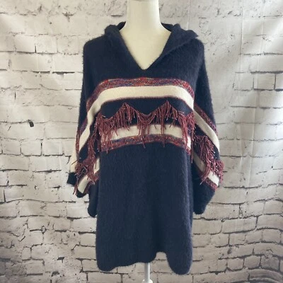 Suéter feminino Franceascas tamanho único xale com capuz sudoeste franjas azul - Imagem 1 de 4