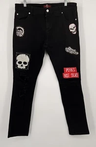 Royal Bones by Daang Denim Black Distressed Skinny Jeans 34 Y2K Emo Goth Punk - Picture 1 of 7