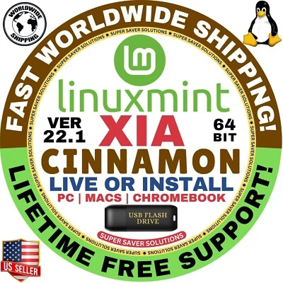 Linux MINT 22.1 USB XIA Cinnamon 64-Bit Live Boot, Full Install for MAC, PC - Image 1 of 4