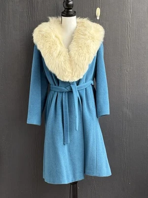 Vintage Wool Coat with Fur Collar Belted Wrap Coat 50s Union Tag - Image 1 of 4