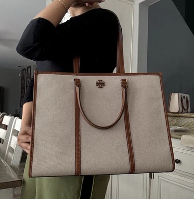 Bolso grande Cuoio clásico natural nuevo con etiquetas Tory Burch 163097 de lona Blake Jumbo Foto 1 de 4