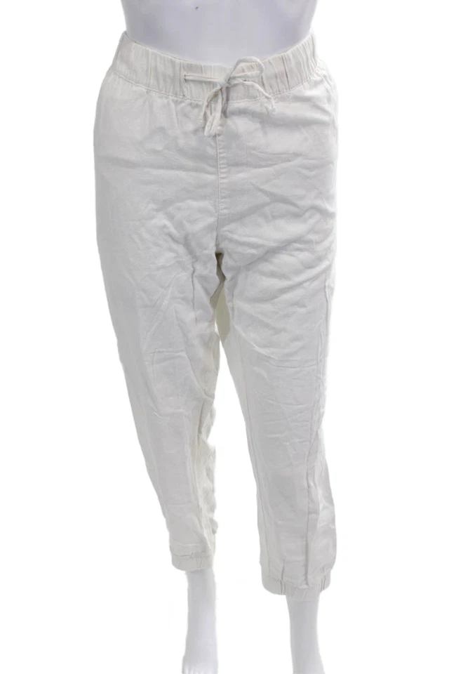 Saks Fifth Avenue Womens Cropped Jogger Pants White Button Size L - Image 1 of 4