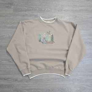 Vintage M&C Sport Embroidered Nature Scene Crewneck Sweatshirt Brown Men's Sz M - Picture 1 of 11