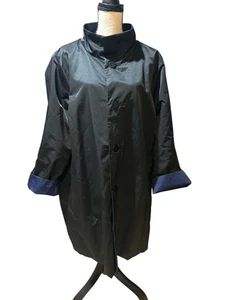 Eileen Fisher Blue/Black Reversible Stand Collar Organic Cotton Coat Plus Sz 2X - Picture 1 of 5