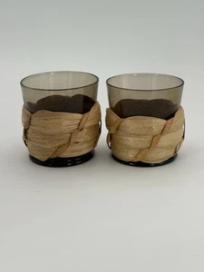 Vintage Smokey Farbe Saftgläser 2er Set mit Weidenhalter hält 4 Unzen - Bild 1 von 4