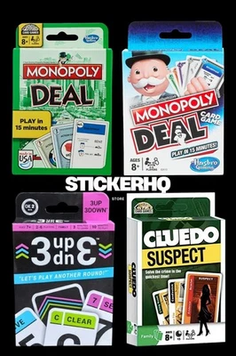 Monopoly Deal Green & White Pack, Cluedo Suspect & 3 Up 3 Down Family Card Games - Image 1 of 4