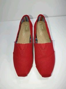 TOMS Classic Alpargata Women's Size 9.5 Casual Walking Slip-On Red Canvas Shoes - Picture 1 of 11