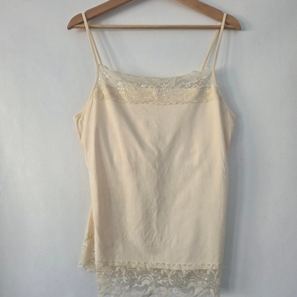 Camiseta sin mangas camisola con ribete de encaje Soft Surroundings beige crema mezcla de algodón spandex L Foto 1 de 4