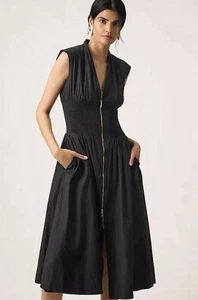 Anthropologie The Tommie Midikleid mit Reißverschluss vorne schwarz S NEU mit Etikett - Bild 1 von 18