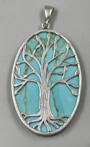 **Vtg 925 Silver ATI Mexico Turquoise Tree of Life Pendant** - Picture 1 of 4