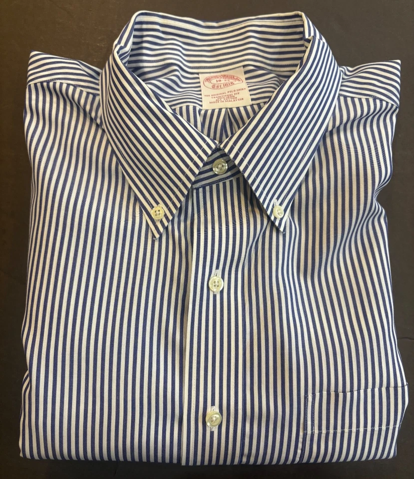 Brooks Brothers Dress Shirt Mens 18 - 35 Traditional Fit Blue Stripe Non-Iron - Image 1 of 4