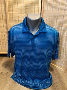 Camisa polo para hombre Nike Golf SS Dri-Fit a rayas azul grande L H340 - Imagen 1 de 7
