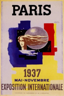 PÓSTER REPRO 1937 EXPOSICIÓN INTERNACIONAL MUNDO GLOBO TERRÁQUEO VINTAGE Foto 1 de 3