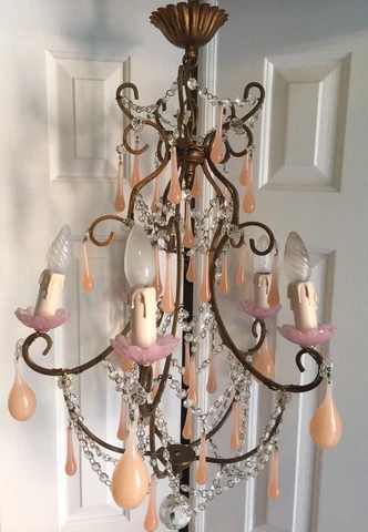 French Italian Pink Opaline Chandelier Cover