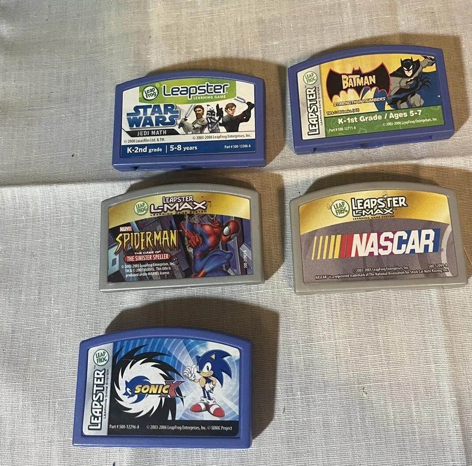 Lot 5 Leapster Games Batman Sonic X Spider-Man Star Wars NASCAR L-max Leapfrog - Image 1 of 1