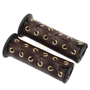 Universal 7/8" 1" Handlebar Leather Motorcycle Hand Grip Throttle Cover Wraps - Picture 1 of 14