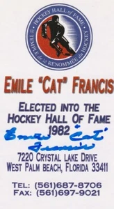 DECEASED NHL HALL OF FAMER EMILE "CAT" FRANCIS SIGNED BUSINESS CARD - Picture 1 of 1