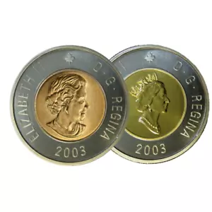 π¨π¦ Rare Canada Two Dollars $2 Toonie Coin, Old + New Effigies, Polar Bear 2003 - Foto 1 di 2