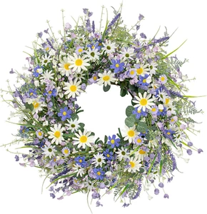 22 Inches Spring Wreaths for Front Door Blue Spring Door Wreath Summer Floral Wr - Picture 1 of 9