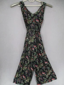 Princess Highway Jumpsuit Womens 14 Black Green Tie Belted Floral Boho Wide - Picture 1 of 15