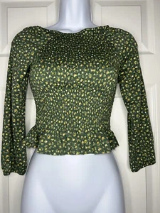 NWT Xtraordinary Women’s Small Off Shoulder Green Floral Peplum Blouse S Top - Picture 1 of 10