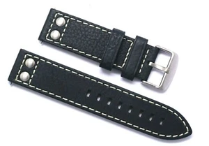 22mm Black Rivet Style Oily Cowhide Leather Replacement Watch Strap - TW Steel