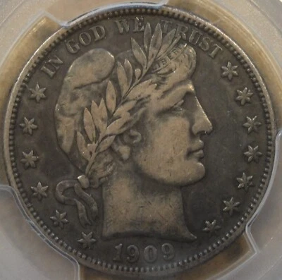 Полдоллара Барбера 1909-S 50c сертифицированные PCGS XF детализация иногда темные Co - Изображение 1 из 4