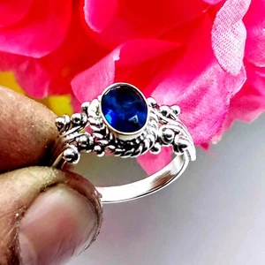 Blue Sapphire "lab created" Gemstone Ring, 925 Silver Handmade  Ring, all Size - Picture 1 of 6