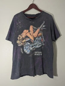 VTG 1995 Daytona Beach 3d Emblem Motorcycle T Shirt Size Large - Distressed - Picture 1 of 18