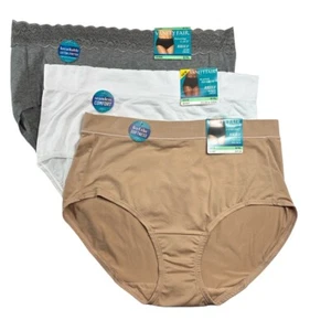VANITY FAIR Women’s Size 8 XL Briefs 3-Pack Underwear Lace Gray White Beige Soft - Picture 1 of 4