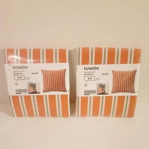 ๐ผ Set of 2 IKEA Pillow Cushion FUNKON Cushion Cover 20x20 Orange Green Stripes - Picture 1 of 1