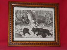 1888 Framed Engraving by SJ Ferris EARLY AMERICAN PIONEER BLACK BEAR HUNTING 