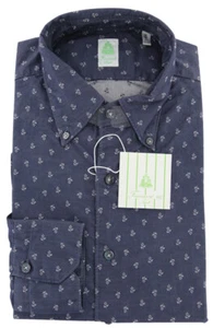 Finamore Napoli Navy Blue Floral Shirt - Extra Slim Fit - 16/41 - Picture 1 of 4