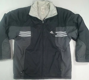 Adidas 90's Vintage Reversible Jacket Size M Black Grey 3 stripe 100% Polyester - Picture 1 of 9