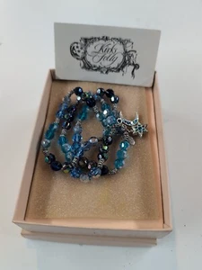 Kirks Folly Blue Beads With Silver Star And Moon Dangle Triple Braceler - Picture 1 of 4