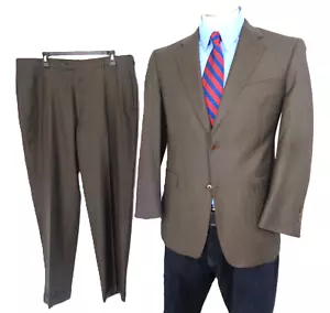 42R Mens Suit Brownish Gray Ventless Cremieux Pants Cufed Suspender Button 38X30 - Picture 1 of 24