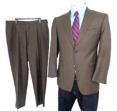42R Mens Suit Brownish Gray Ventless Cremieux Pants Cufed Suspender Button 38X30 - Image 1 of 4