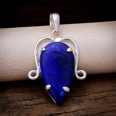 Gorgeous Blu Lapislazzuli Gemma Pendente Fatto A Mano In Argento Sterling 925 2" - Immagine 1 di 3
