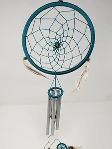 Indonesian / Balinese Handcrafted Native Medium Dreamcatcher Green Turquoise - Picture 1 of 2