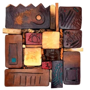 Ceramic Wall Sculpture Patchwork Abstract Signed Assemblage Collage Art Brown 14 - Picture 1 of 24