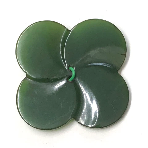 XL Green Bakelite Flower Shape Button, Sew Through Cover