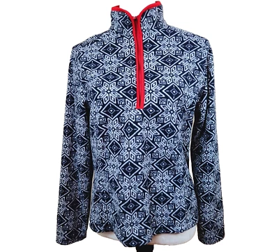 Lands End Womens 1/4 Zip Fleece Pullover Top Sz Medium Snowflake Black White Ski - Image 1 of 4