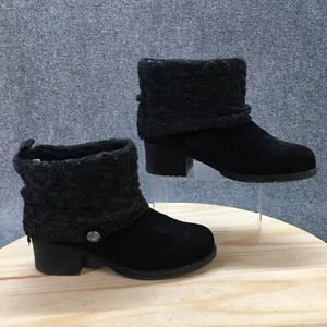 Muk Luks Boots Womens 11 Haley Ankle Booties Knit Cuff Black Faux Suede Heels - Picture 1 of 17
