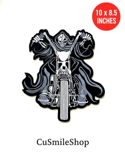 Large Grim Reaper Patch 10 Inch Motorcycle Riding Biker Iron On Leather Jacket - Picture 1 of 6