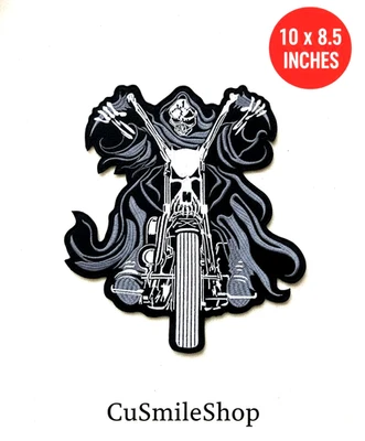 Large Grim Reaper Patch 10 Inch Motorcycle Riding Biker Iron On Leather Jacket - Image 1 of 4