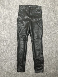 Zara Women's Textile Leather Pants Black Sz Small High Rise Straight Leg Stretch - Picture 1 of 5
