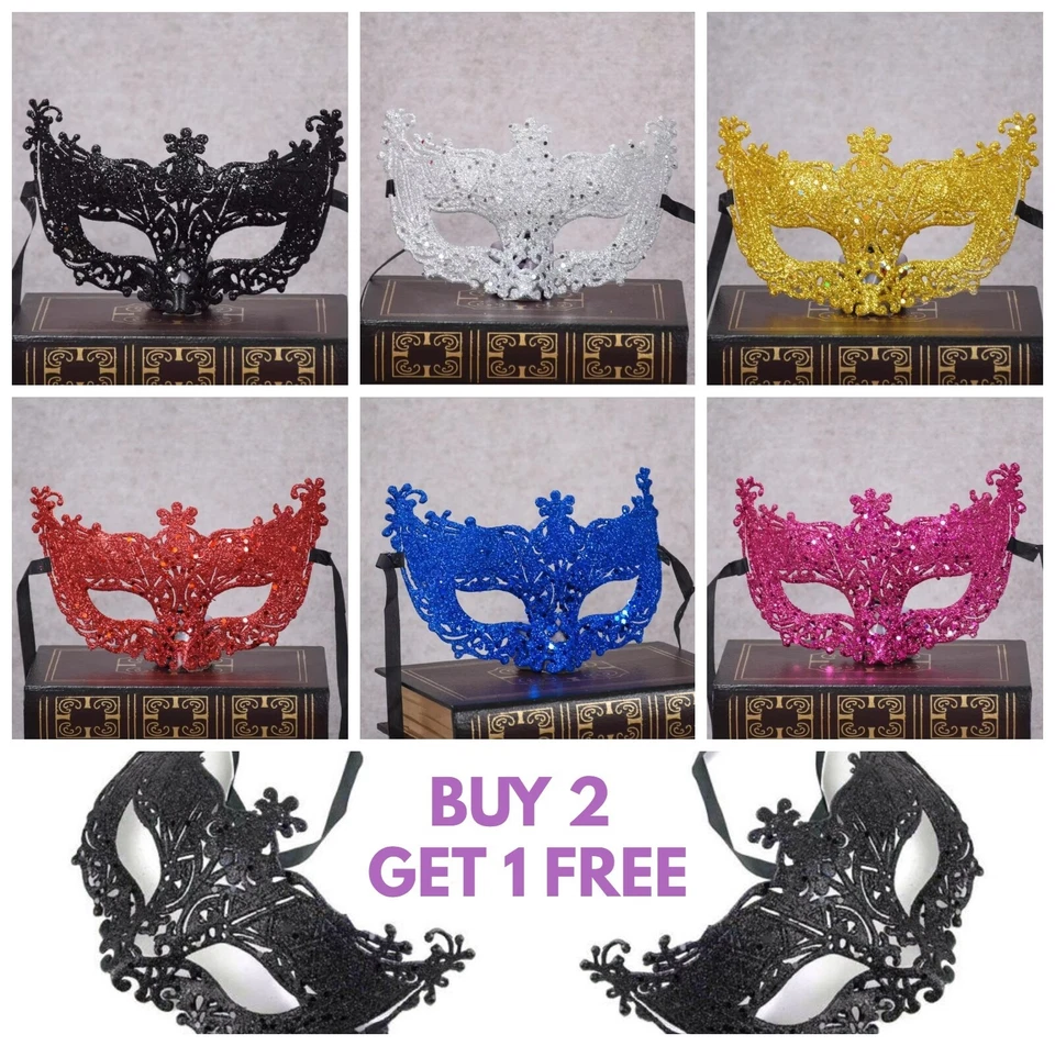 For Party Mask Masquerade Ball Fancy Dress Sexy Venetian Glitter Masks UK - Image 1 of 1