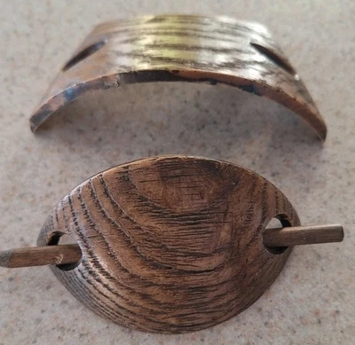 2 PALO DE PASADOR HEBILLA DE PELO BOHO PLÁSTICO MARRÓN ASPECTO GRANO MADERA AÑOS 70 VINTAGE Foto 1 de 4