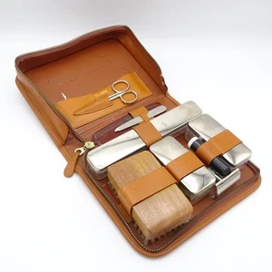 Vintage Men's Grooming Set Toiletry Set Brown Case 1950s - Picture 1 of 3